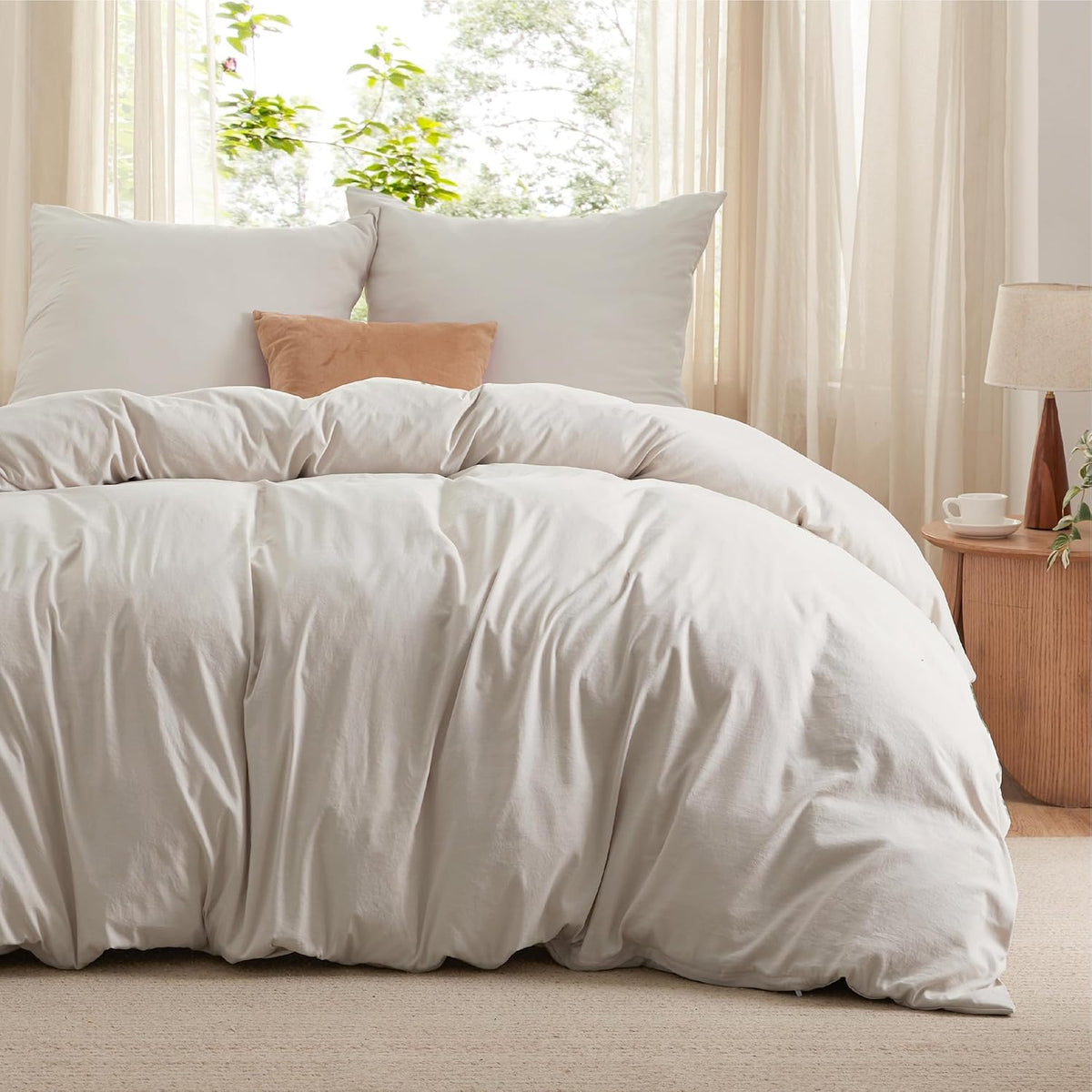 Parure de lit 200 x 200 cm - 3 pièces - couleur naturelle - douce - OEKO-TEX - 90 % polyester
