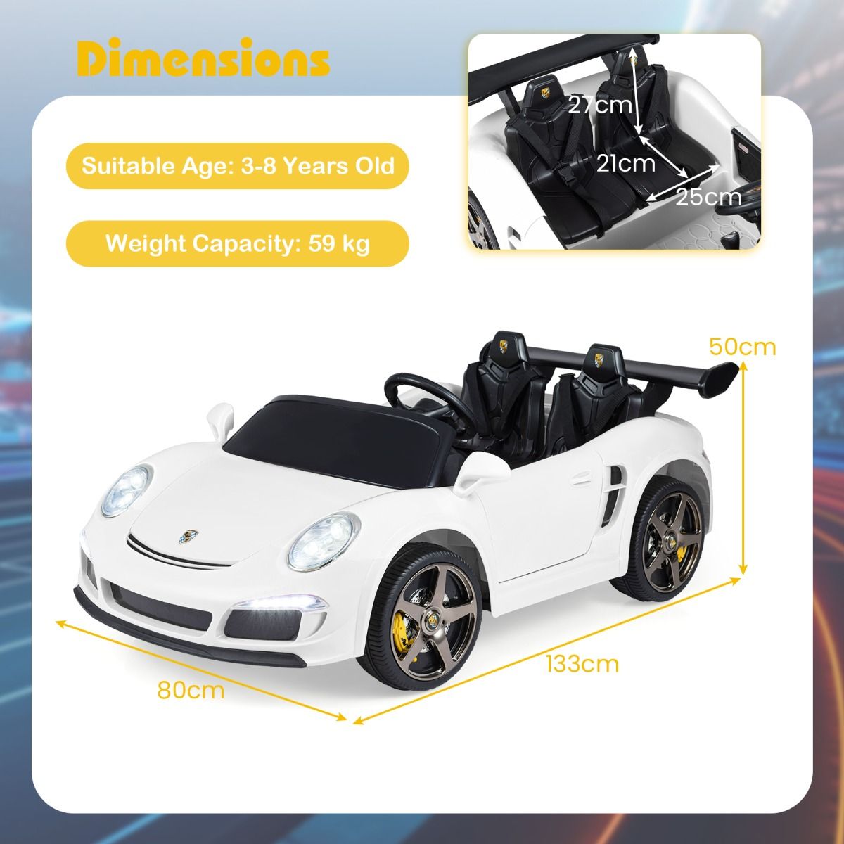 Voiture électrique pour enfants Coast - télécommande - éclairage LED - blanche