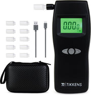 TIKKENS® Ethylotest numérique - Convient pour la France, les Pays-Bas, la Belgique, ... - Ethylotest - USB Rechargeable - Ethylotest - 10 embouts supplémentaires - Noir