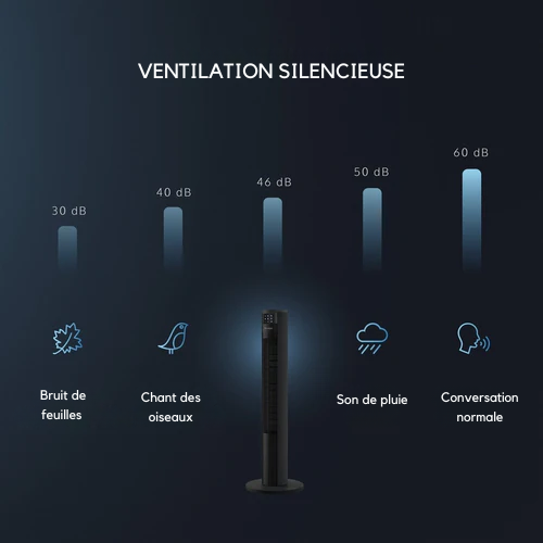 Ventilateur sur pied - JAP Appliances -  silencieux (46dB) - avec télécommande - 6 niveaux - Noir mat