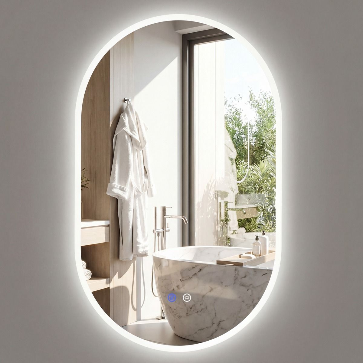 Miroir de salle de bains Coast avec éclairage LED - fonction anti-buée - commande tactile - 90 x 55 cm - argent