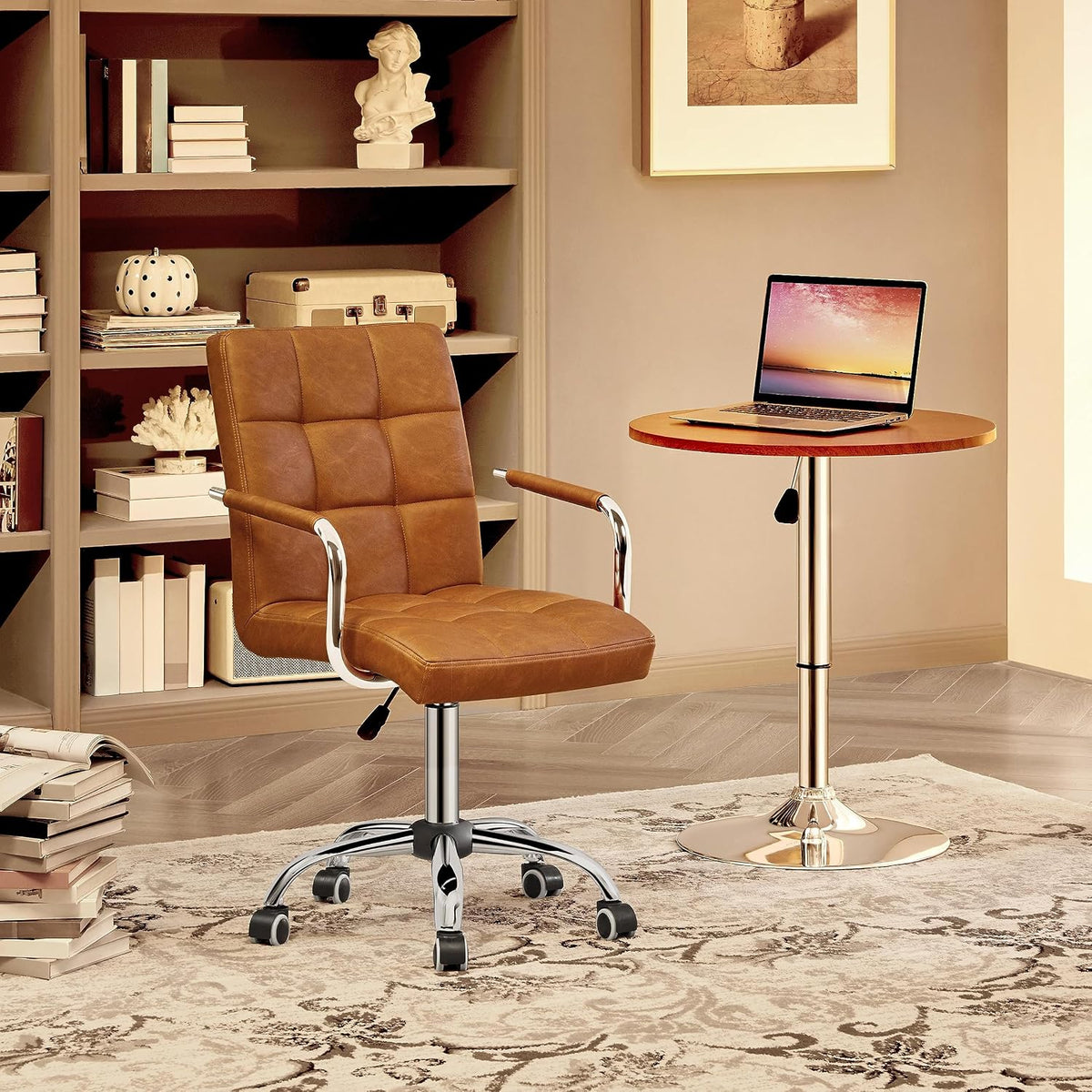 Chaise de bureau Yaheetech avec accoudoirs - Réglable en hauteur - Simili cuir - Marron rétro