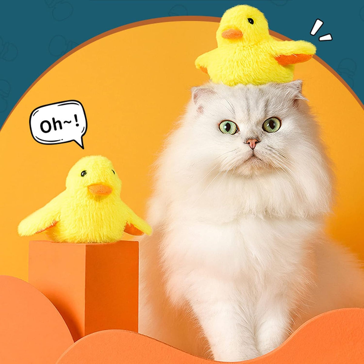 Jouet interactif pour chat Tnfeeon en forme de canard - Ailes mobiles et sons - Rechargeable par USB - Jaune