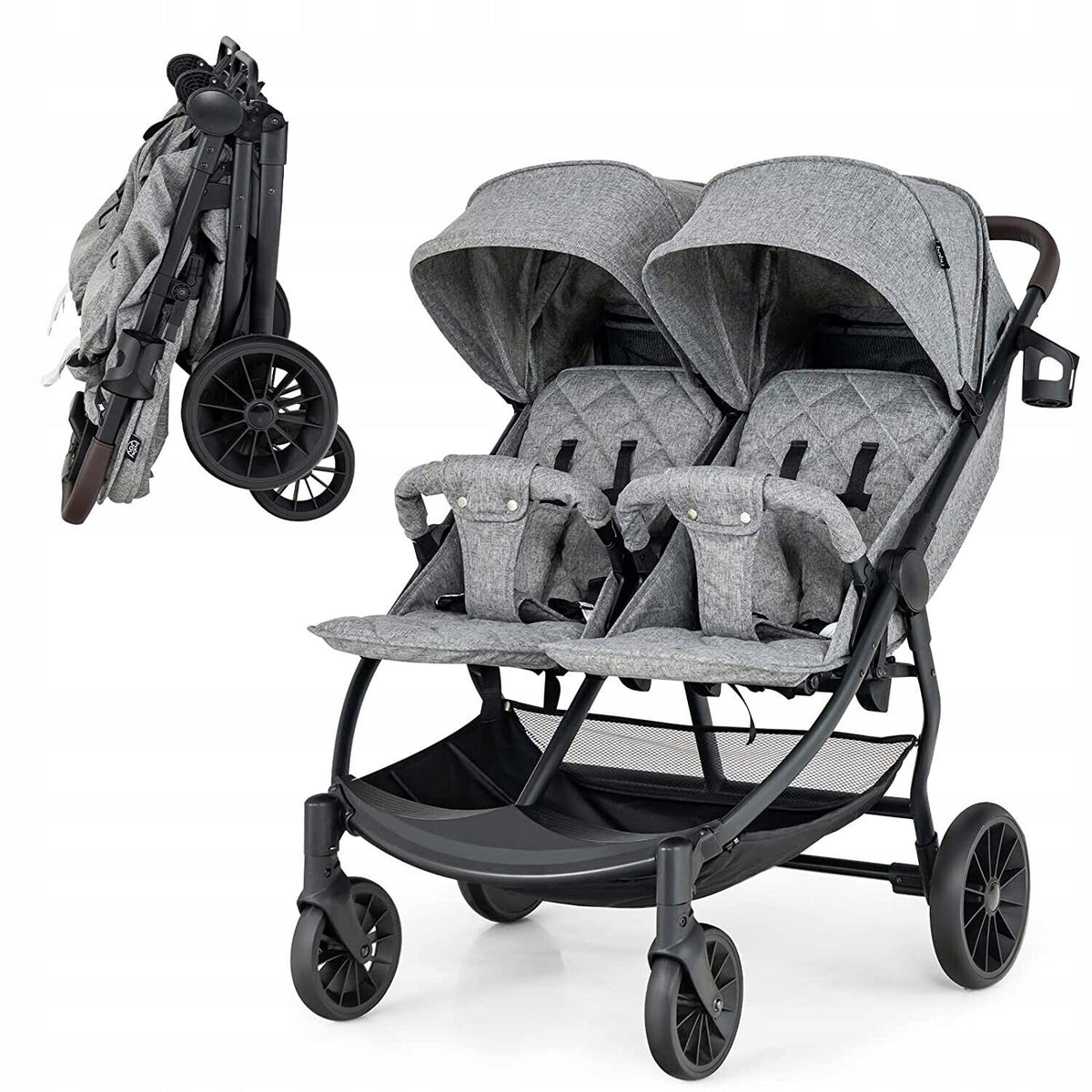 Coast Poussette double - Max 15 kg par siège - 0-3 ans - Gris