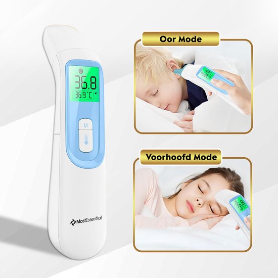 MostEssential Premium Thermomètre de fièvre - Thermomètre auriculaire - Thermomètre infrarouge - Thermomètre frontal - Thermomètre corporel - Thermomètre de fièvre pour adultes, enfants et bébés - Sans contact - 20D