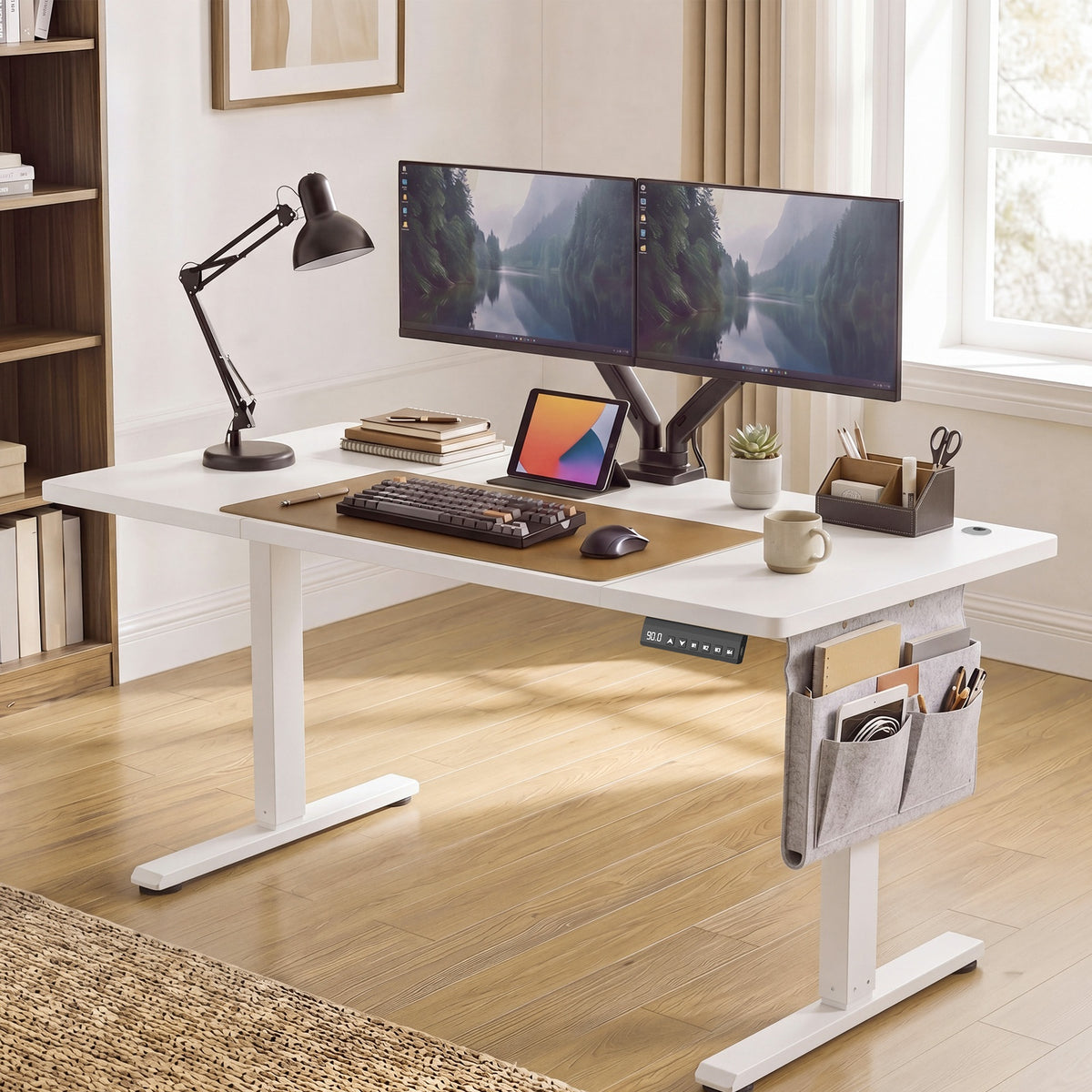 JOYFURNOS Bureau électrique à hauteur réglable, 180 x 80 cm, réglage en continu, fonction mémoire avec 4 hauteurs, blanc nuage