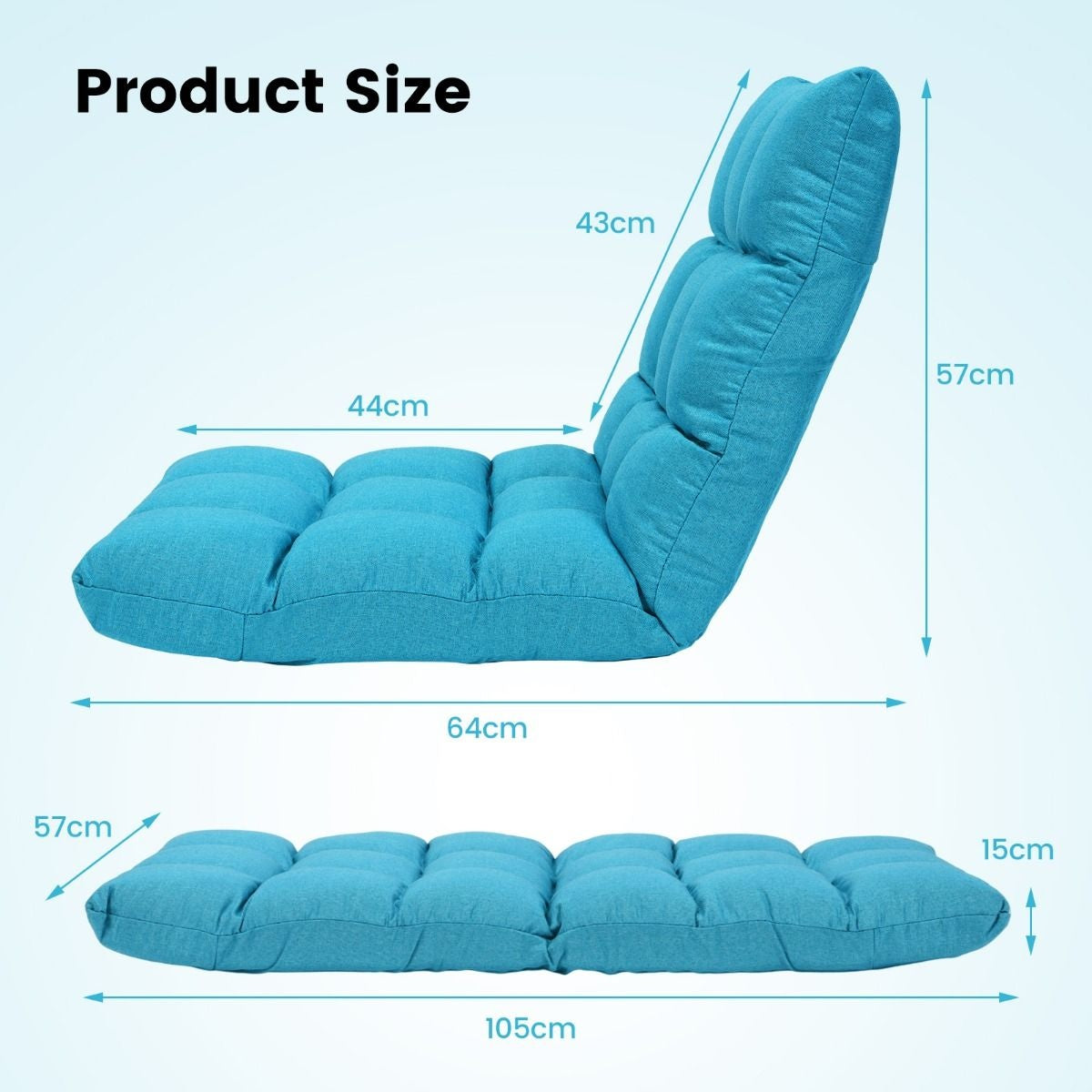 Chaise de sol Coast avec chaise longue arrière en corail 105 x 56 x 15 cm turquoise