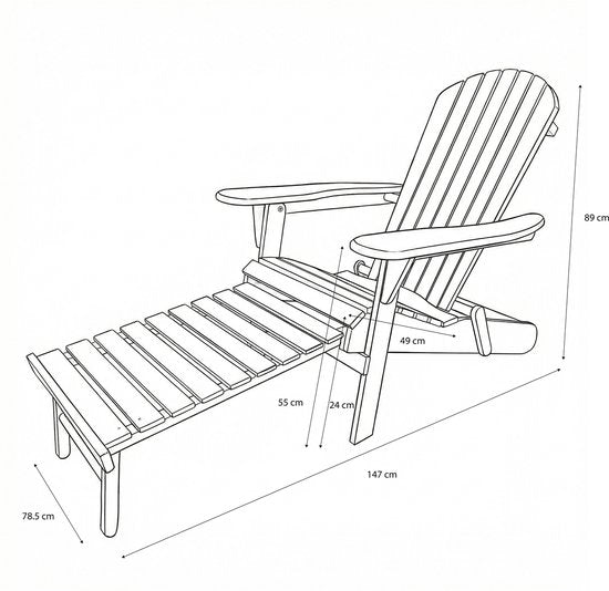 Chaise AXI Alexa Adirondack Grise – Avec repose-pieds - Chaise de détente en bois avec accoudoirs – Pliable - Dossier haut - Chaise de jardin – 147 x 78,5 x 89 cm – 100 % bois d'hémlock certifié FSC