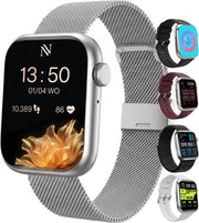 Montre connectée Nuvance pour femme - Montre connectée pour homme - Montre podomètre pour femme - Cardiofréquencemètre - Montre de sport - Compatible iOS/Android - Écran AMOLED - 5 bracelets inclus - Argent