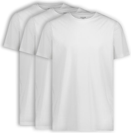 T-shirt pour homme LEBASQ - 3 packs - avec col ras du cou - Extra long - Convient comme sous-maillot -  Taille M - Coton - Blanc