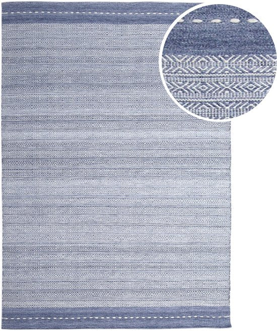 Tapis d'extérieur AXI Rhodos – Rectangulaire – 200 x 290 cm – Bleu – Motif géométrique – Tapis d'extérieur – Résistant aux intempéries et aux UV – Tissage plat – Tapis de jardin – Pour l'intérieur et l'extérieur – Tissé à la main