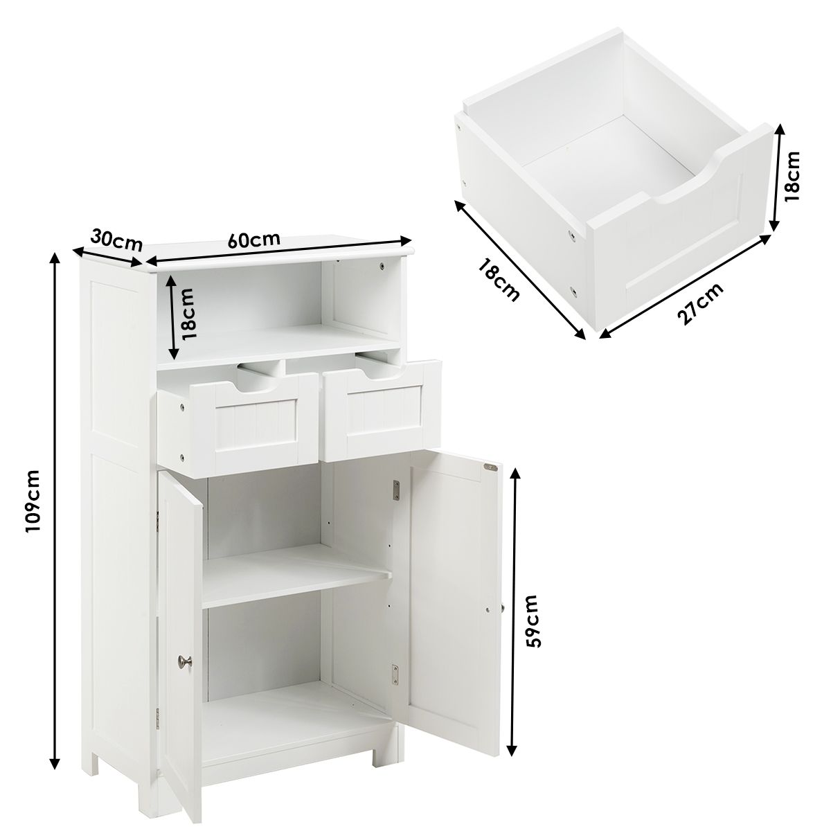 Meuble de salle de bains Coast - avec étagère ouverte - 2 portes et 2 tiroirs réglables - blanc