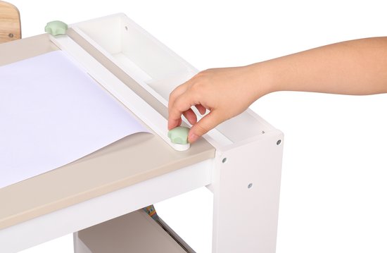 Table de dessin et de bricolage Sunny Olivia – Table de dessin et de bricolage en bois pour enfants – Livrée avec une chaise, un tableau blanc, un rouleau de papier et un espace de rangement – Meuble de jeu créatif