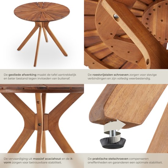 Table de jardin ronde en bois tectake® - Ø 70 x 62 cm - Bois d'acacia - Résistante aux intempéries - Table d'extérieur - Table de bistrot - Table d'appoint - Petite table pour balcon et terrasse - Également utilisable à l'intérieur
