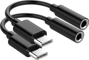 Techvavo® Lot de 2 - Adaptateur USB-C vers AUX 3,5 mm - Connecteur Type-C vers AUX - USB-C vers prise casque - Prise audio vers USB-C - Prise audio 3,5 mm - Prise audio USB-C - Câble audio - Compatible avec Samsung