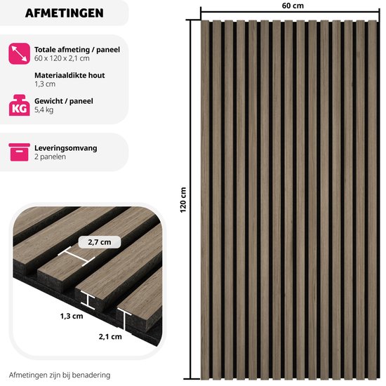tectake® Jeu de 2 panneaux acoustiques Sonic Wall - Panneau acoustique - Atténuation du son - Dimensions par panneau (LxLxH) : env. 120x60x2,1cm - Diverses couleurs - Chêne foncé