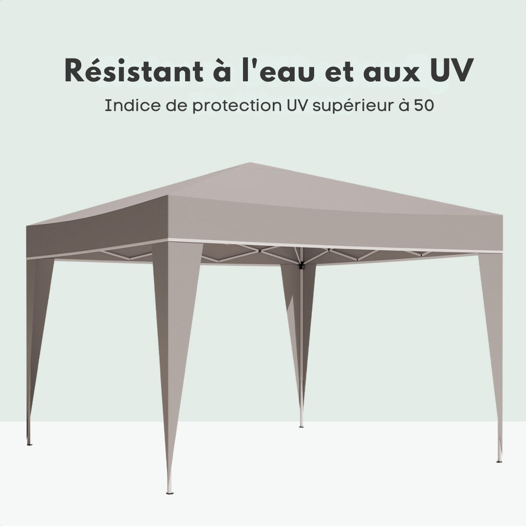 LifeGoods Party Tent - Pavillon - EasyUp - Pliable - Imperméable - Avec sac de transport - 300 x 300 cm - Beige