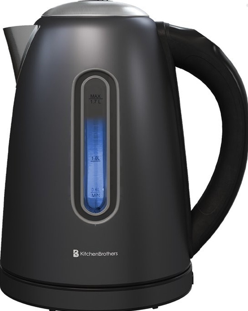 Bouilloire - KitchenBrothers  - Avec contrôle de la température - Électrique - Avec filtre à chaux - 1,7L - Noir/RVS