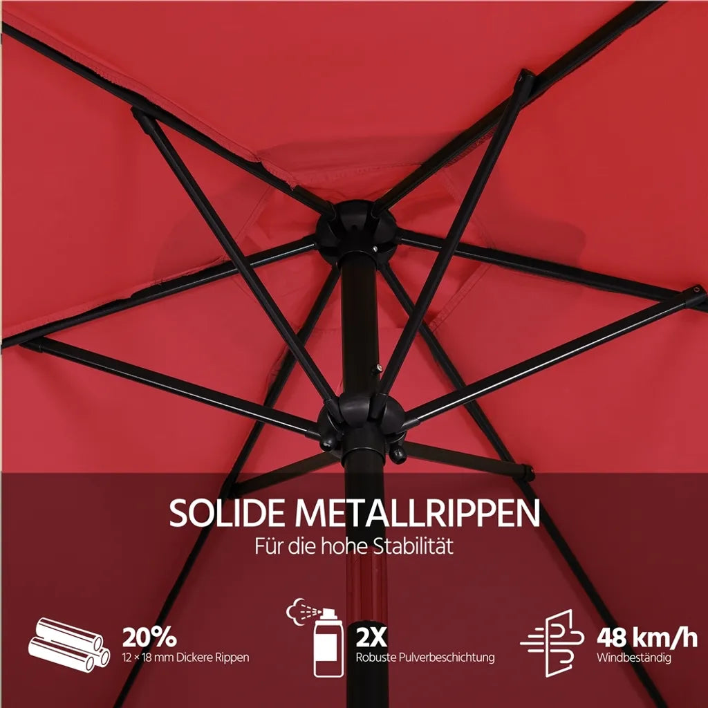 Parasol de jardin Yaheetech Ø 269 cm - Rouge - Parasol inclinable avec manivelle et protection UV UPF 50+
