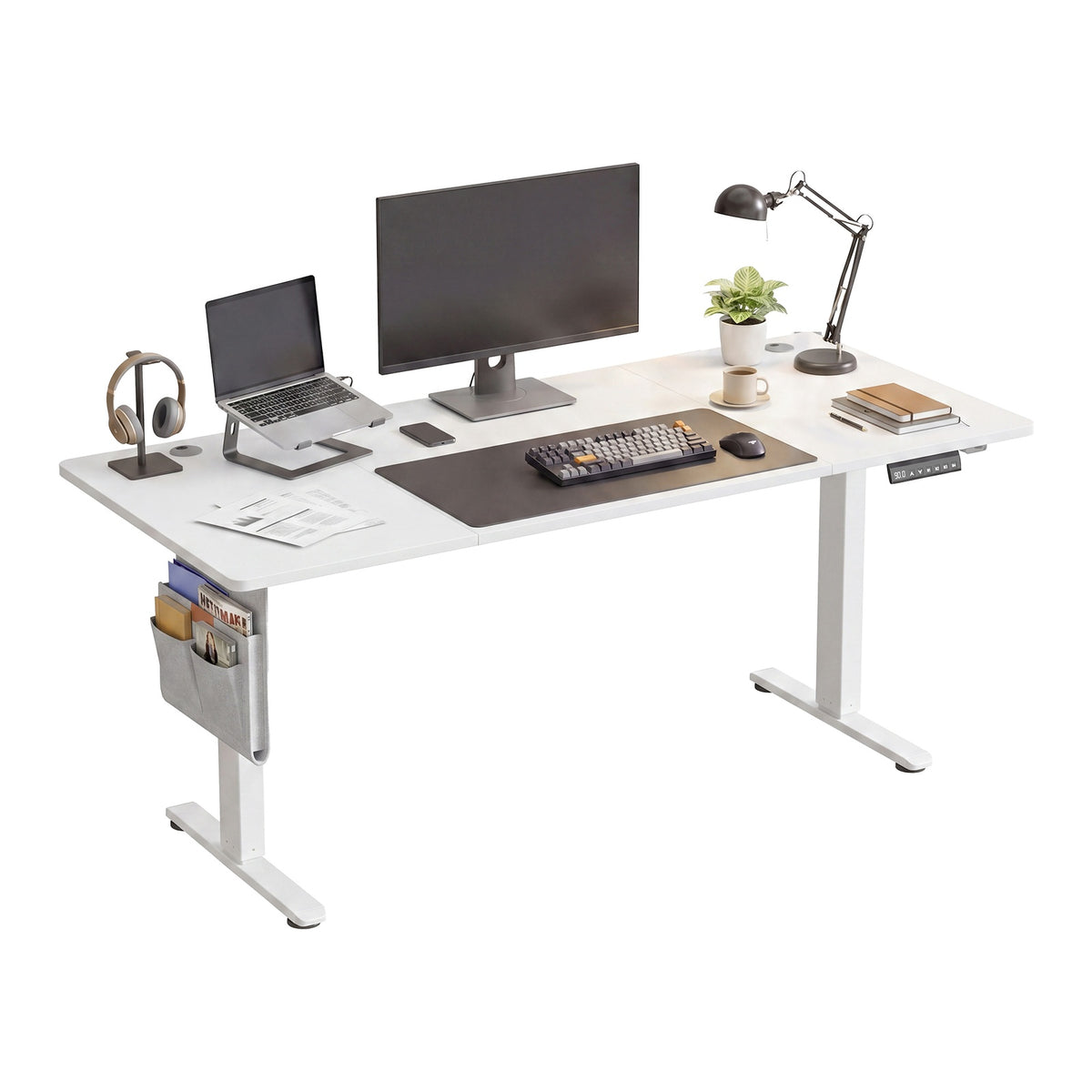 JOYFURNOS Bureau électrique à hauteur réglable, 180 x 80 cm, réglage en continu, fonction mémoire avec 4 hauteurs, blanc nuage