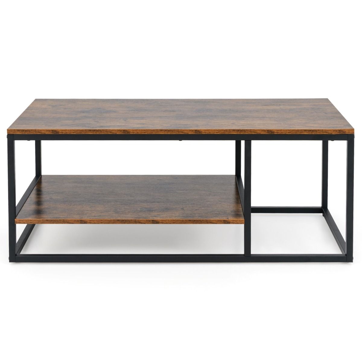 Table basse Coast - rectangulaire - 2 niveaux de rangement - marron rustique et noir - 105 x 50 x 42,5 cm