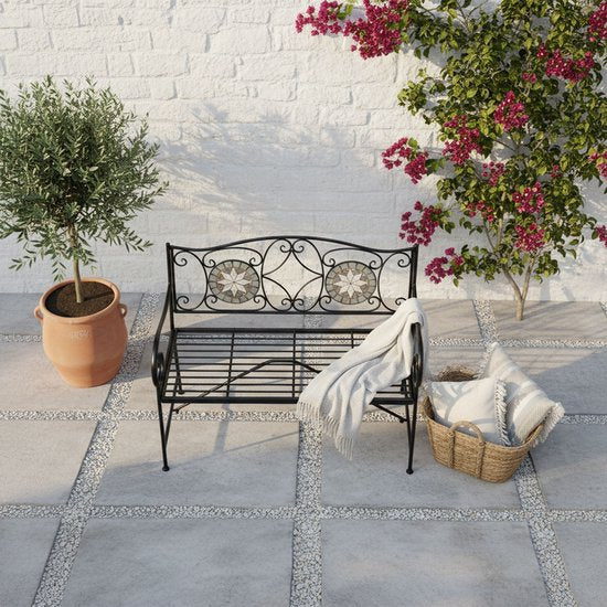 Banc de jardin AXI Margot Mozaïek Ster – Gris/marron – Banc de jardin en métal – 107 x 54 x 92 cm – Banc de jardin pour 2 personnes – Aspect mosaïque – Incrusté de carreaux de céramique – Pour le jardin, la terrasse et le balcon