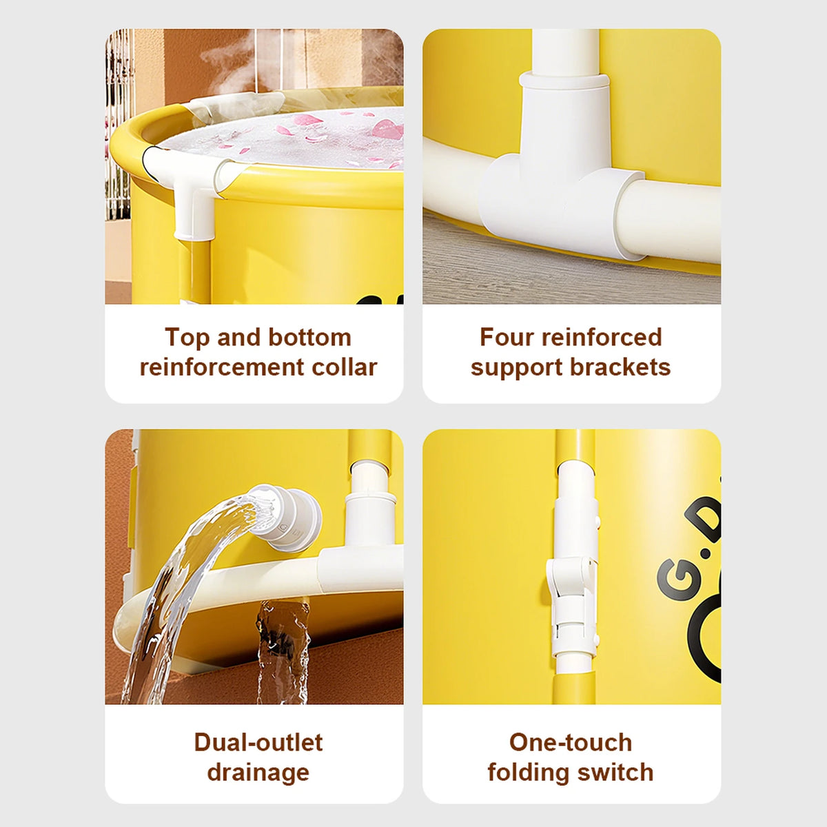 Baignoire pliable SNSP avec support - Motif canard - Ø 70 x 63 cm - Jaune/Blanc