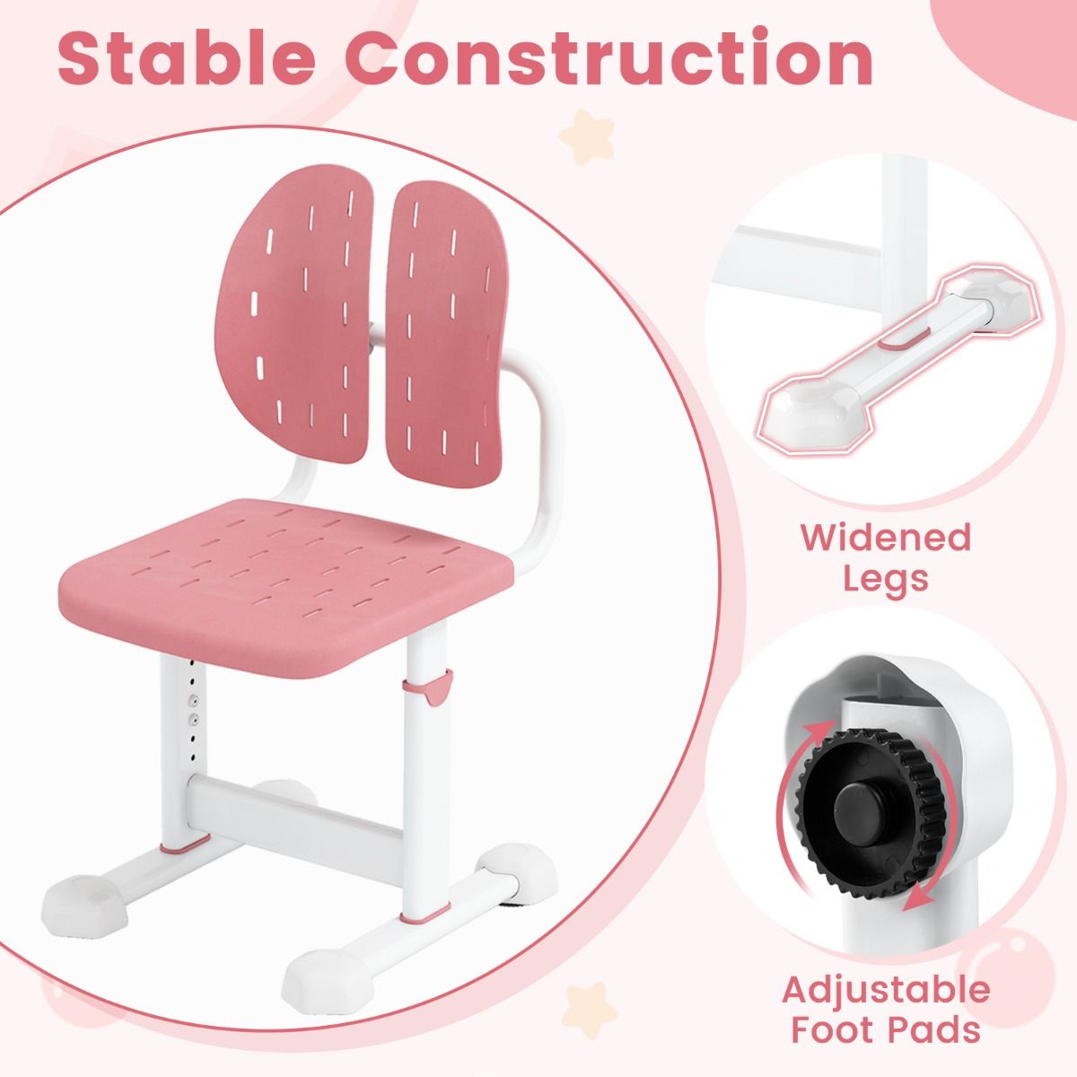Chaise haute réglable Coast - Double dossier - Ergonomique - Rose