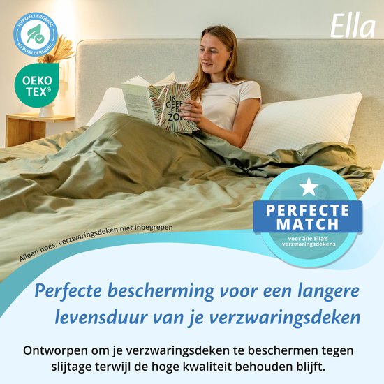 Housse pour la couverture d'aggravation d'Ella 200 x 200 CM - 11 KG & 13 KG - Housse en 100% coton biologique - Vert olive clair
