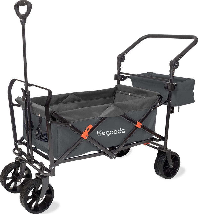 LifeGoods Wagon - Pliable - Jusqu'à 120KG - 90L - Polyester lavable - 120x80cm - Gris