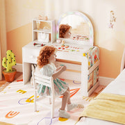 Coast : coiffeuse pour enfant avec chaise - miroir éclairé - espace de rangement - rose et blanc