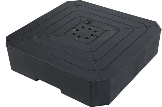 Pied de parasol AXI à remplir – Noir – 82 x 82 x 19 cm – Avec 2 roues – Avec poignée – Pour parasols suspendus jusqu’à 3 x 3 m ou d’un diamètre de 3 m – Plastique HDPE – Remplissable avec 115 litres d’eau