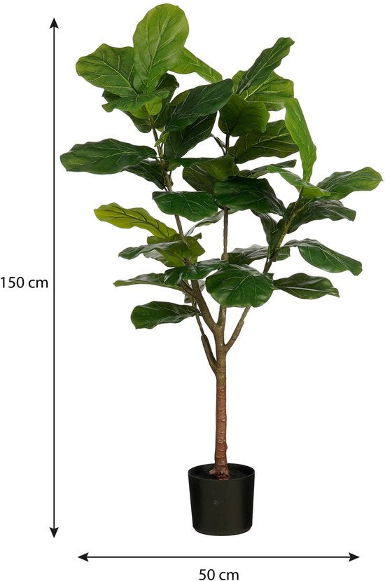 Mica Decorations Ficus Lyrata Plante artificielle - Plante d'intérieur en plastique dans un pot noir - Résistante à l'eau et aux UV, pour l'intérieur et l'extérieur - Décoration botanique sans entretien - H 150 x Ø 50 cm - Vert