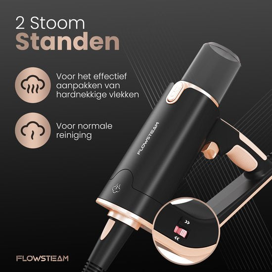 FLOWSTEAM® Deluxe Steam Cleaner - 13 accessoires - vapeur à 120° - nettoyeur de tapis - nettoyeur de taches - sèche-mains - cordon de 5 m - 2 lingettes microfibres incluses