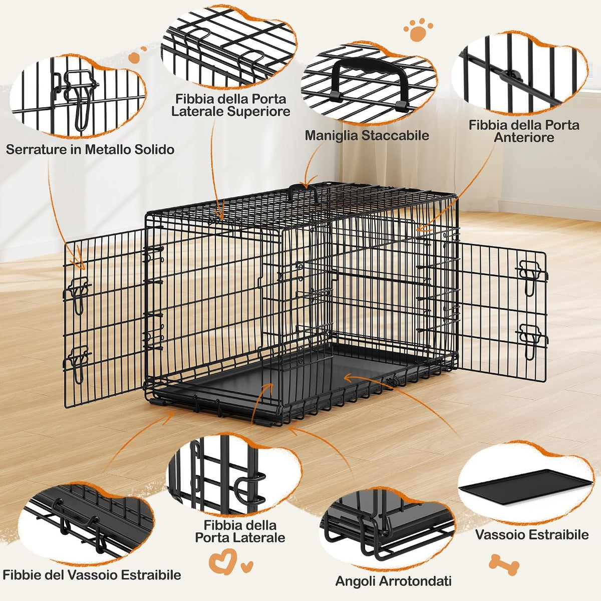 Cage pliable pour chien Yaheetech - Noire - 107 x 60 x 66 cm - Avec séparateur, double porte