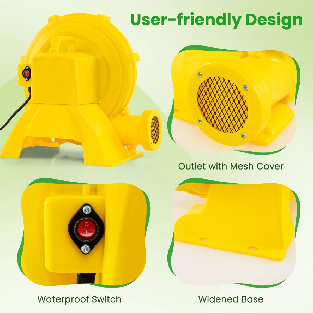 Souffleur Coast - modèle portable - puissance de 850 W - avec poignée et piquets de fixation - jaune