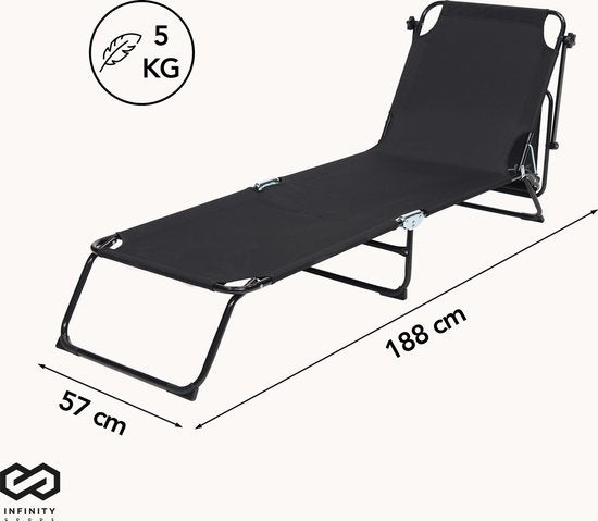 Chaise longue - Infinity Goods - pliable - réglable - jardin - résistant aux intempéries - noir