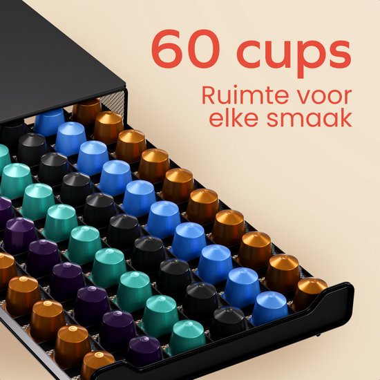 KitchenBrothers Porte-capsules de café - Porte-capsules - Compatible avec Nespresso - 60 capsules - Porte-capsules - Avec tiroir - Noir
