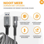 Drivv. Câble USB vers USB C - Angulaire - Modèle 2024 - Câble de données et de charge USB C - Charge rapide / charge rapide - 3 mètres - Convient à iPhone 15, Samsung et autres, entre autres - Gris