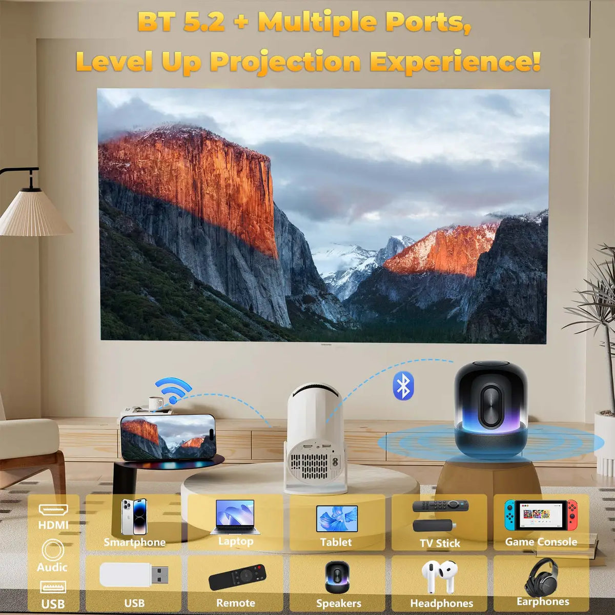 Mini-projecteur portable XBJ - Wi-Fi 6 - Bluetooth 5.2 - Blanc