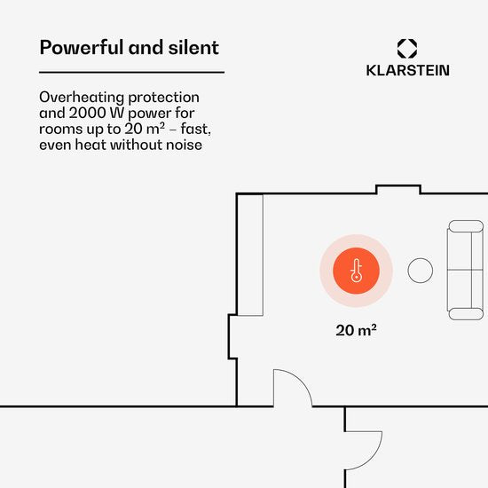 Chauffage électrique à faible consommation d'énergie Klarstein pour la maison, convecteur intelligent et autonome de 2 000 W à faible consommation d'énergie avec thermostat, design fin et portable, chauffage silencieux, chauffage à accumulation et panneau