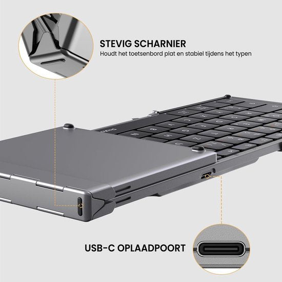 Clavier Bluetooth pliable - Clavier sans fil pleine taille - Clavier de voyage portable - Pour ordinateur portable, tablette, iPad, Smartphone, Windows, Android & iOS - Space Grey