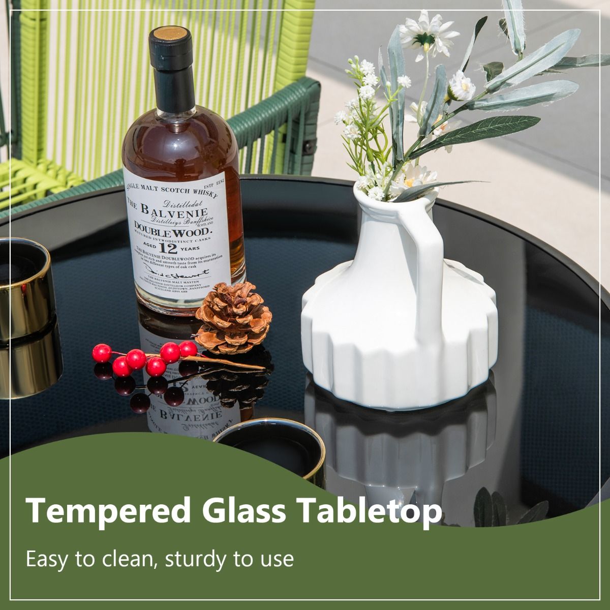 Coast Round Foldable Bistro Table 59x67 cm Black - Table de terrasse et de cocktail en verre trempé et structure métallique