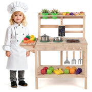 Cuisine jouet en bois Coast pour enfants - avec cuisinière et évier - tableau noir et pots de fleurs - couleur naturelle