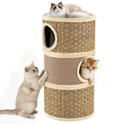 Tour pour chats Coast à 3 étages - poteau à griffer en sisal - coins de repos douillets - kaki et marron - 36 x 36 x 70 cm
