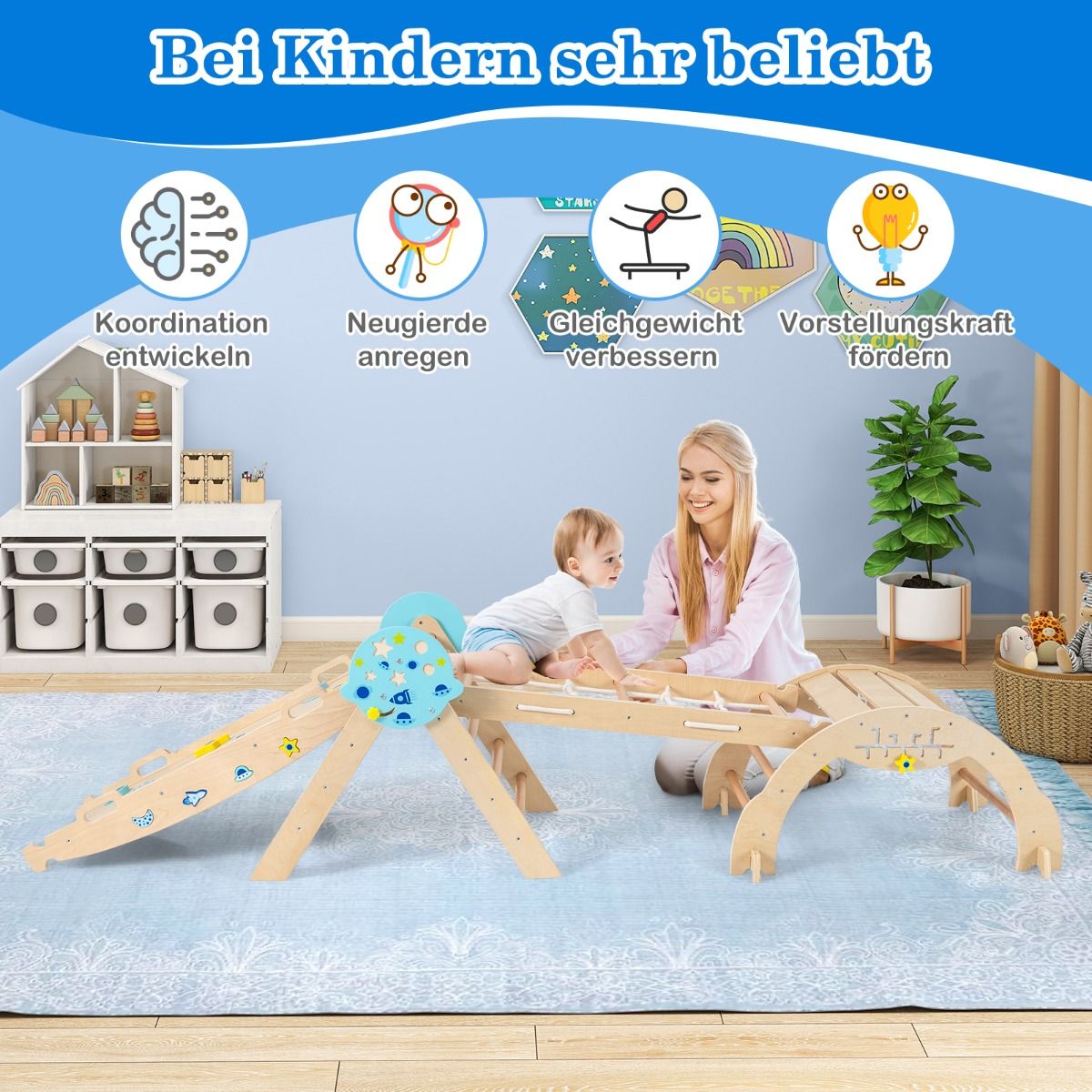 Structure d'escalade Coast Montessori - Structure de jeu 9 en 1 - pliable - Naturel