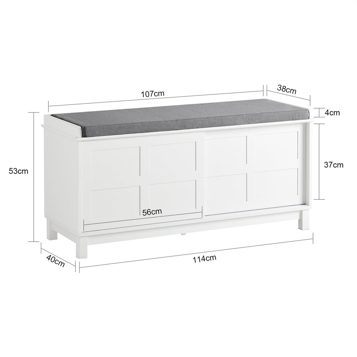 SoBuy FSR86-W Banc de rangement avec coussin d'assise - 114 x 40 x 53 cm - Blanc/gris
