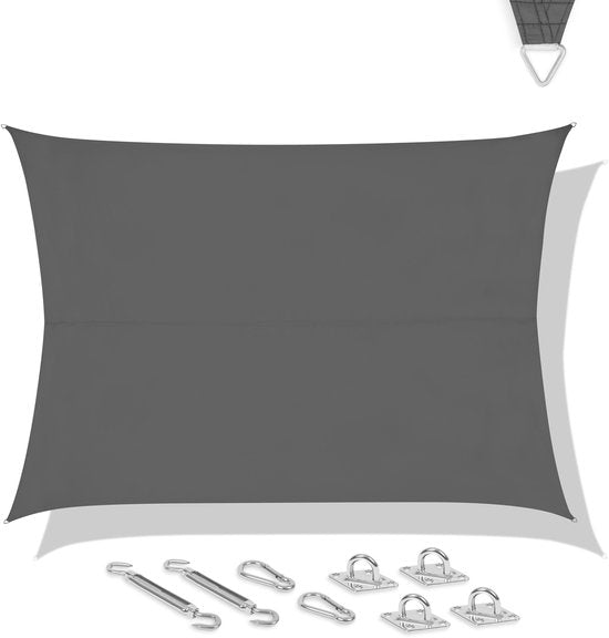 Toile d'ombrage VONROC rectangulaire - 400 x 300 cm - grise - hydrofuge - protection UV UPF 50+ - kit de fixation en acier inoxydable inclus