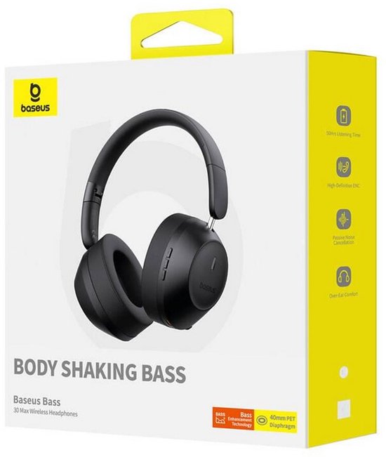 Casque Bluetooth Baseus Bass 30 Max, casque sans fil - Casque circum-auriculaire - 50 heures d'autonomie, Bluetooth 5.3, noir