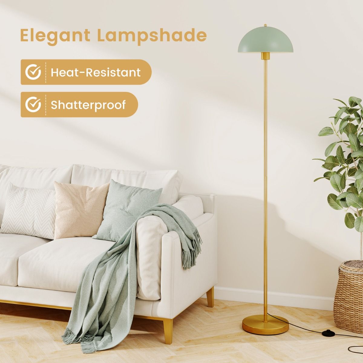Lampe sur pied Coast - tête orientable - abat-jour incassable - doré, vert et blanc - 163 cm